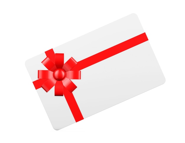 Gift Card with Red Ribbon and Bow on a white background