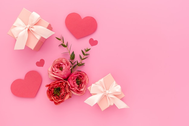 Gift pink box with ribbon and rose, valentine's day