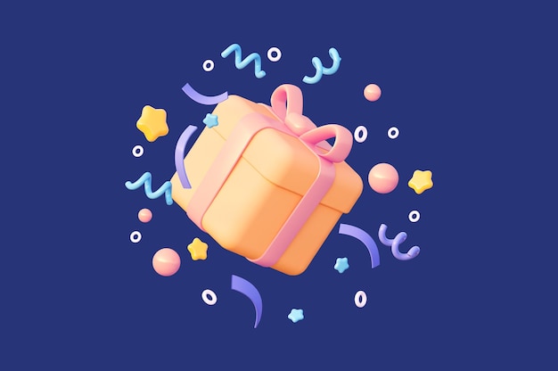 A gift with confetti for a holiday party On a dark blue background Celebration of birthday