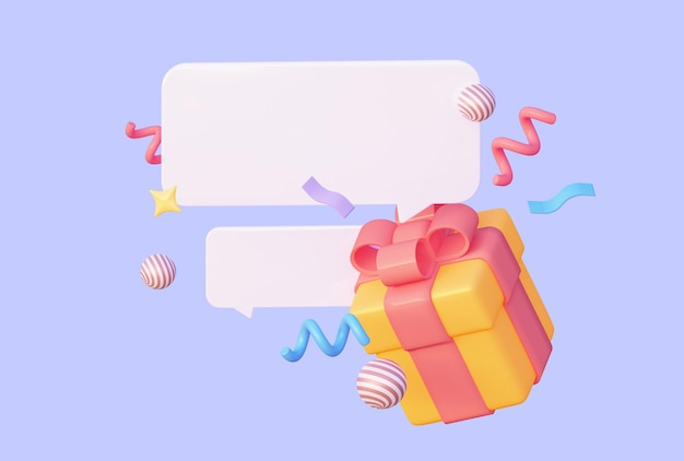 A gift with confetti and a speech bubble Notification of sales and festive events