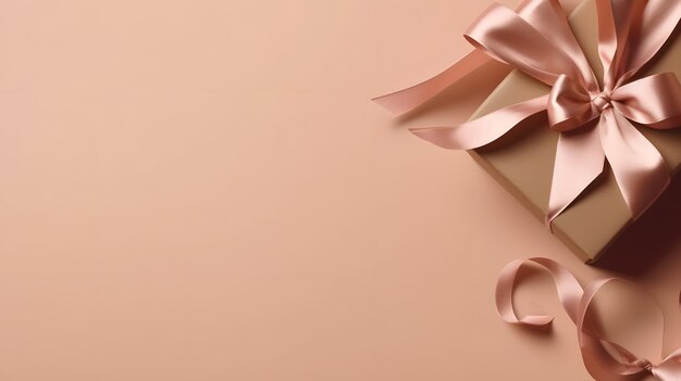 A gift with a pink ribbon on a pink background