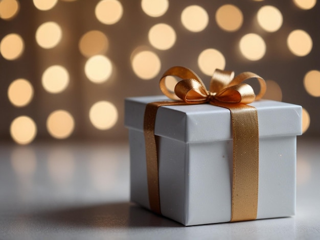 a gift with a ribbon tied around it is on a table