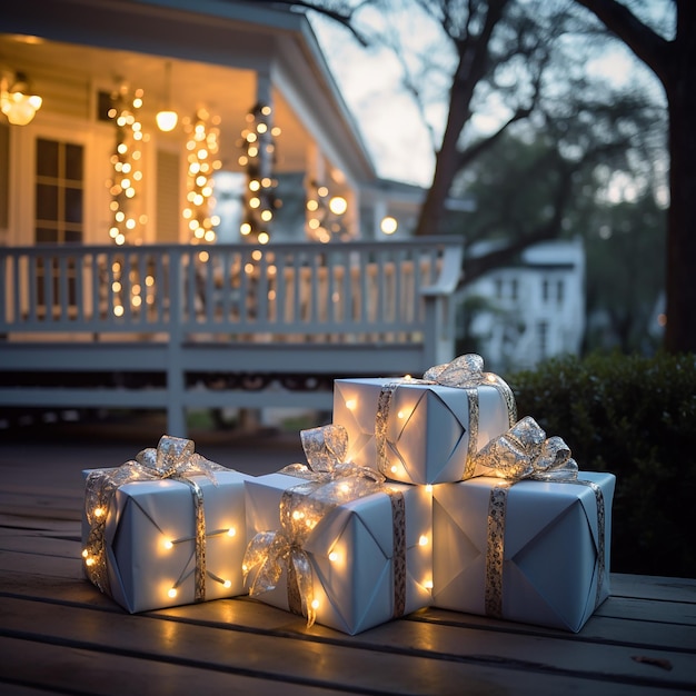 Gift wrap on the porch outside