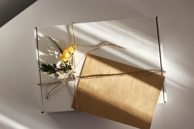 Gift wrap with envelope in white and beige colors