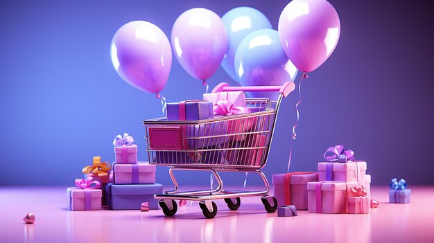 Gift wrappers shopping cart balloons Black Friday the traditional Christmas sale season banner copy space background text Celebrating the holiday big discounts