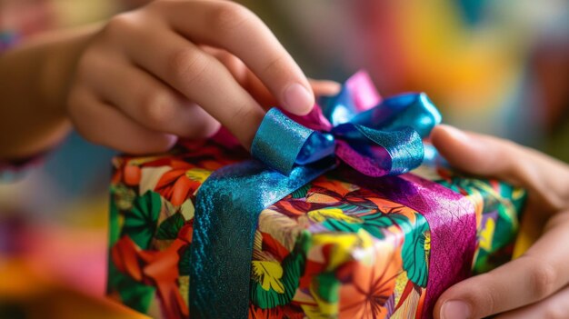 Photo gift wrapping bliss colorful ribbon paper closeup