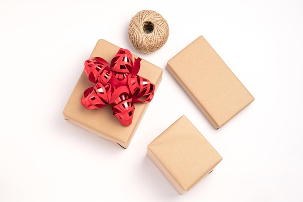 Gift wrapping process over a white background