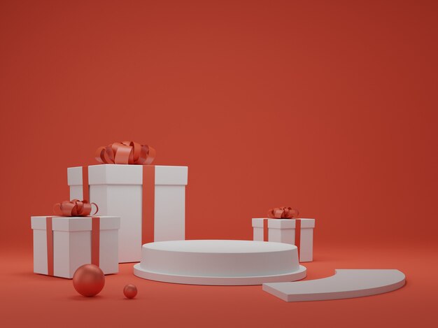 Giftbox 3d rendering. giftbox with podium stand 3d illustration