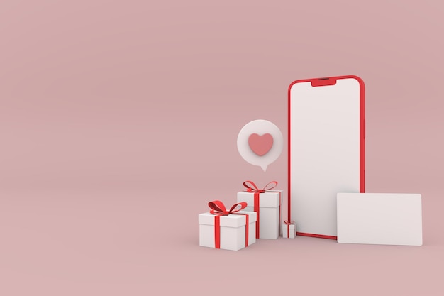 Giftbox bonus card mobile mock up render 3d