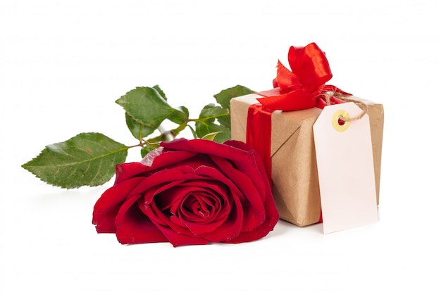 Giftbox and rose isolated on the white