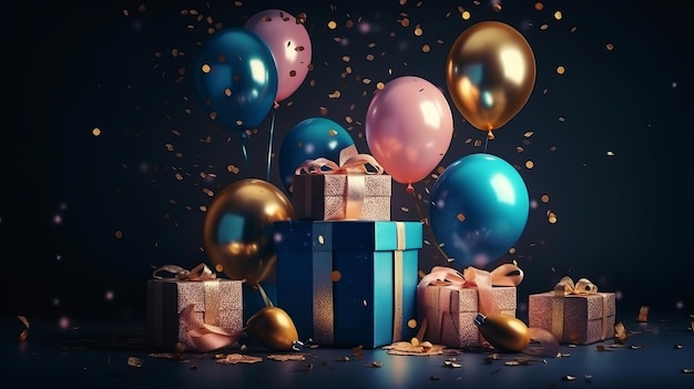 Gifts Balloons Blurred Background Generative AI