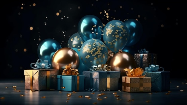 Gifts Balloons Blurred Background Generative AI