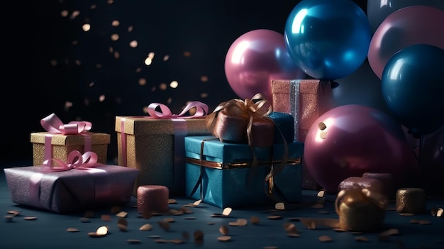 Gifts Balloons Blurred Background Generative AI