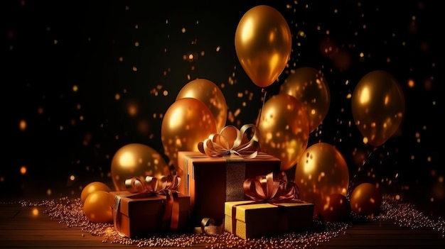 Gifts Balloons Blurred Background Generative AI