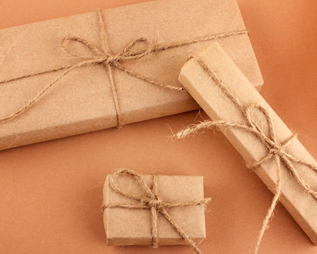 Gifts packed in ecofriendly paper Eco packaging concept