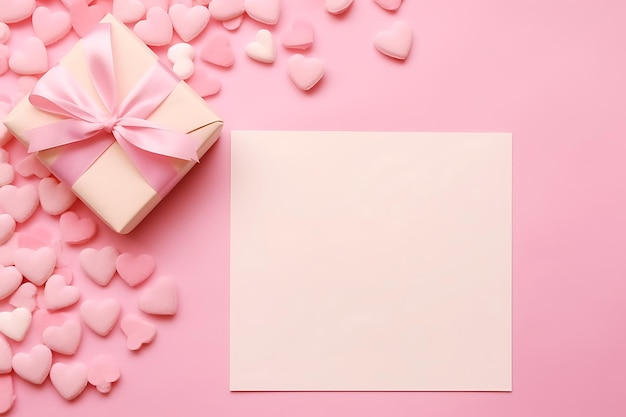 Gifts with note letter on isolated pink background with sweets