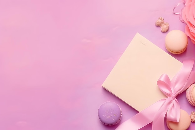 Gifts with note letter on isolated pink background with sweets