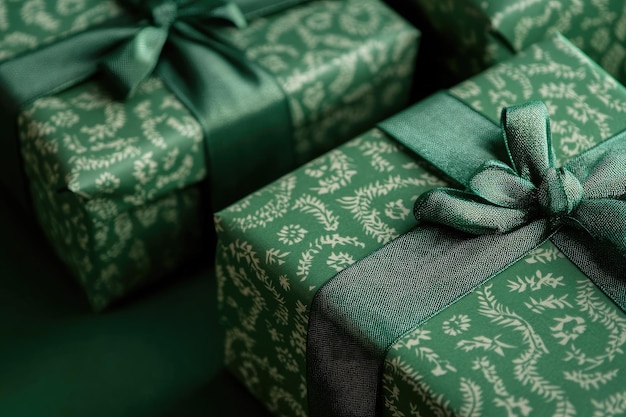 Photo gifts wrapped in green decorative paper