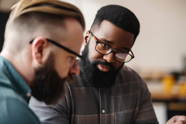 Gig worker looking over shoulder of colleague providing guidance and support