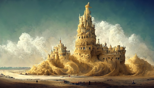 Gigantic fantasy sand castle concept art illustration