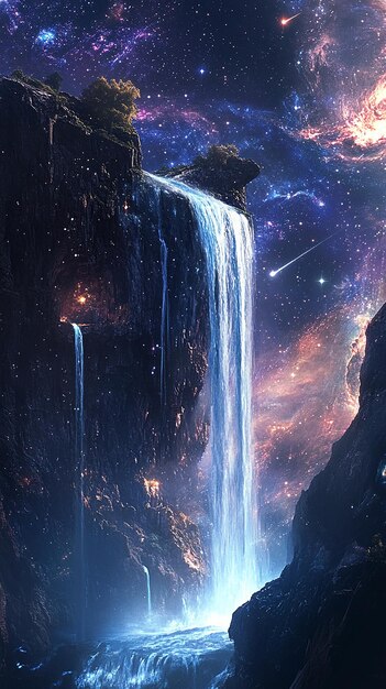 Photo gigantic waterfall cascading in space scene