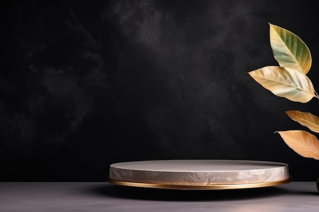 Gilded Elegance A Minimalistic Still Life Display of Empty Texture Gold Stone Platform and Bronze L