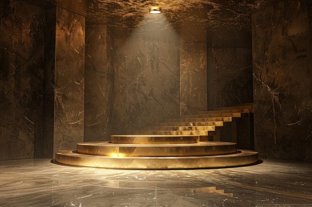 Gilded Elegance Opulent Stage with Golden Stair and Podium