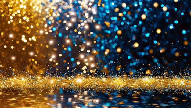 Gilded Sky Glittering Lights with Gold and Blue Particles Generative AI