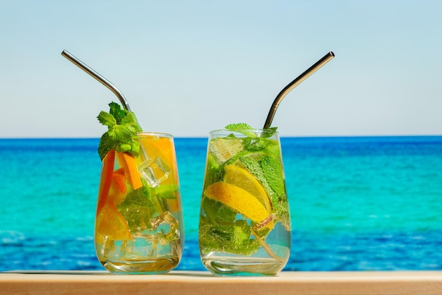 Gin tonic cocktails on summer beach