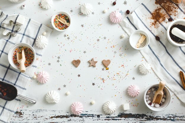 Ginger biscuits in the shape of heart and stars on the table