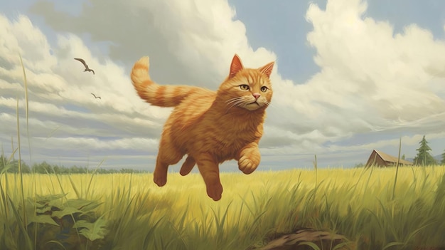 A ginger cat chasing after a fly AI generated