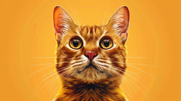 A ginger cat is looking at the camera with wide green eyes The cat has a curious expression on its face and is surrounded by a warm orange glow