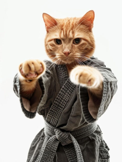 Ginger cat in robe