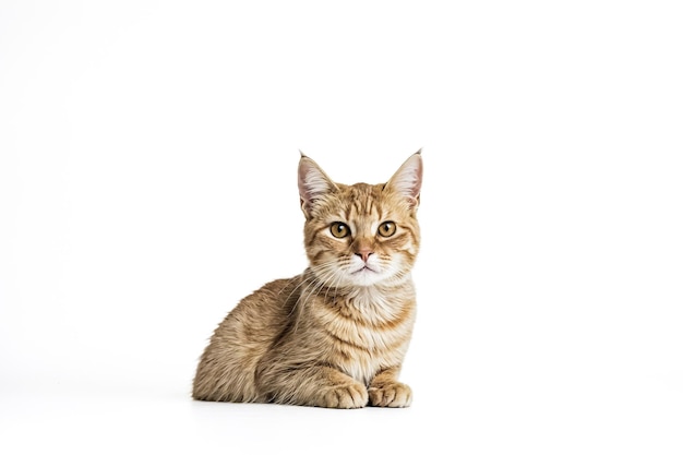 Ginger Cat Sitting on White Background