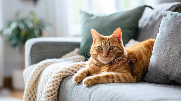 The ginger cat on sofa