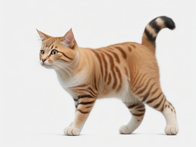 ginger cat walks on a white and isolated background