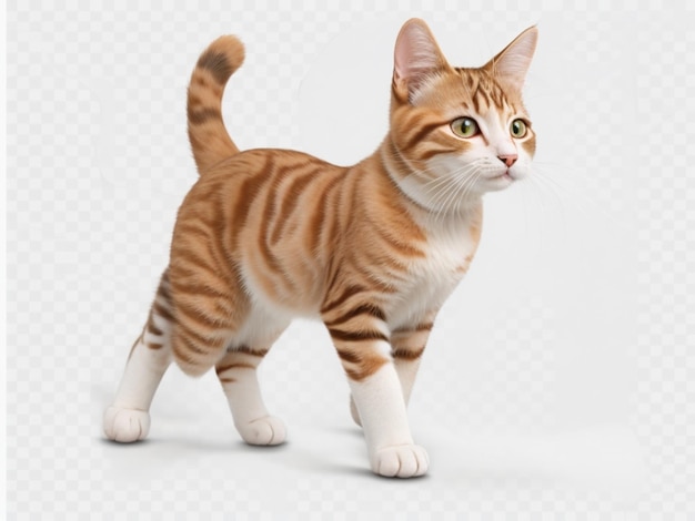 ginger cat walks on a white and isolated background