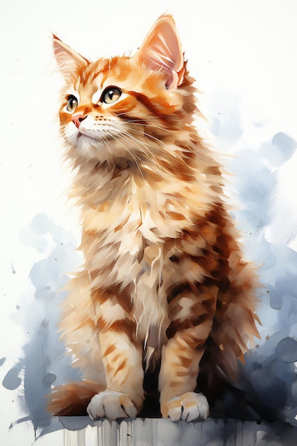 Ginger Cat Watercolor Artistic illustration