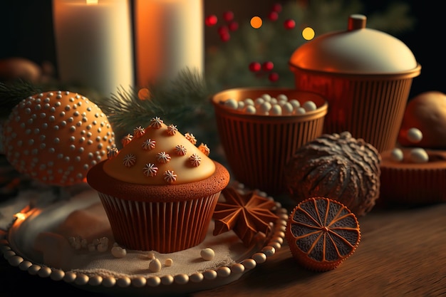 ginger christmas cupcakes pies and tea on christmas tree