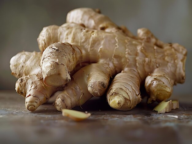 Ginger Root Fresh Ginger Root on Wooden Table Realistic Image