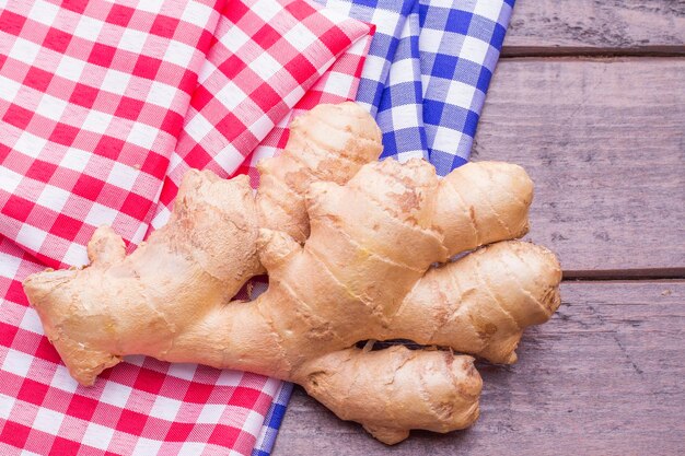 Ginger root on kitchen cloth