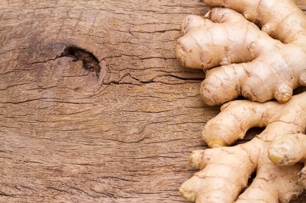 Ginger roots on the table top view