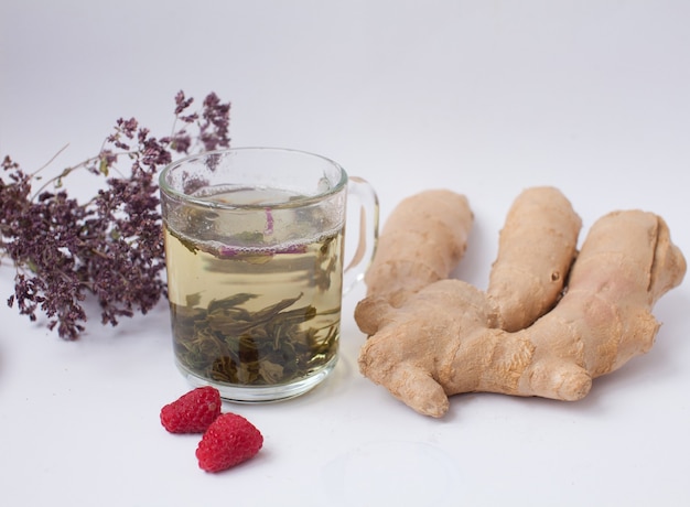 Ginger tea with mint and lemon