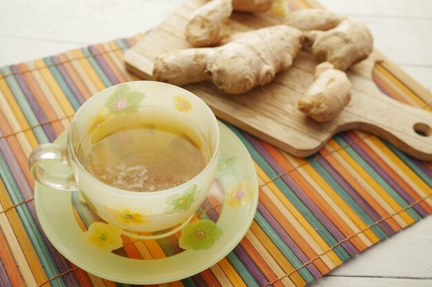 Ginger tea on wooden background