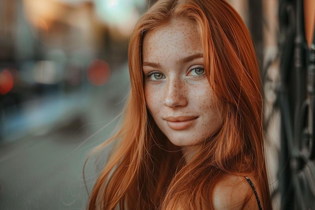 Ginger woman in a clean urban environment