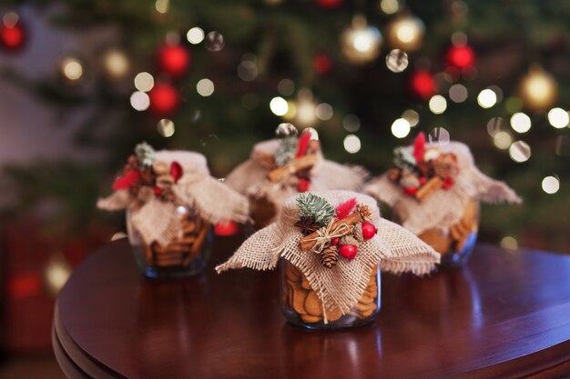 Gingerbread Christmas cookies in glass jars