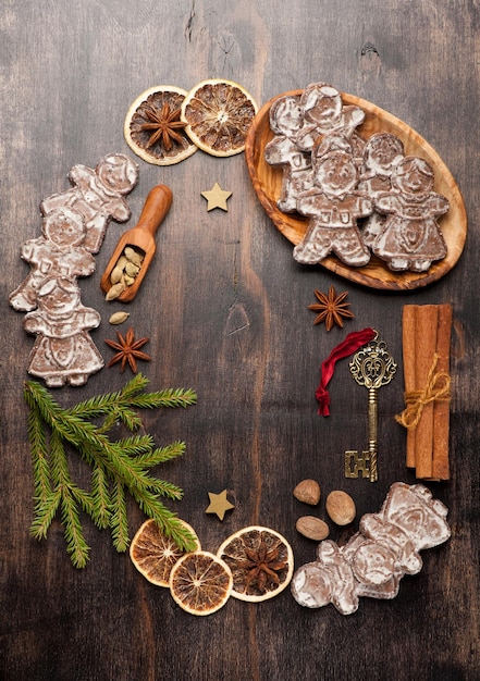 Gingerbread Christmas decorations and spices