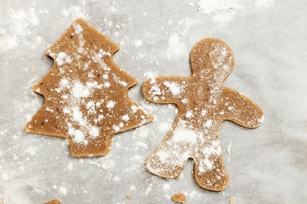 Gingerbread Cookie New Year figures from a dough prepared for baking in the oven