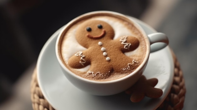 Gingerbread cookie with cappuccino Illustration AI GenerativexA