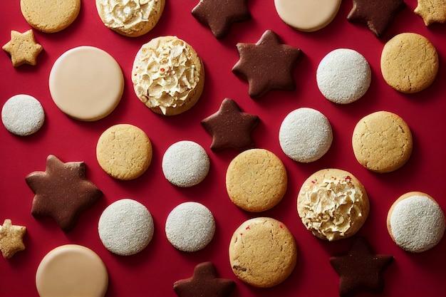 Gingerbread cookies with chrismas decorations on wooden table